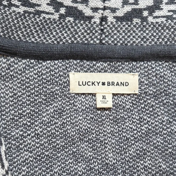Lucky Brand Shawl Collar Open Front Jacquard Knit Cardigan - Picture 6 of 9